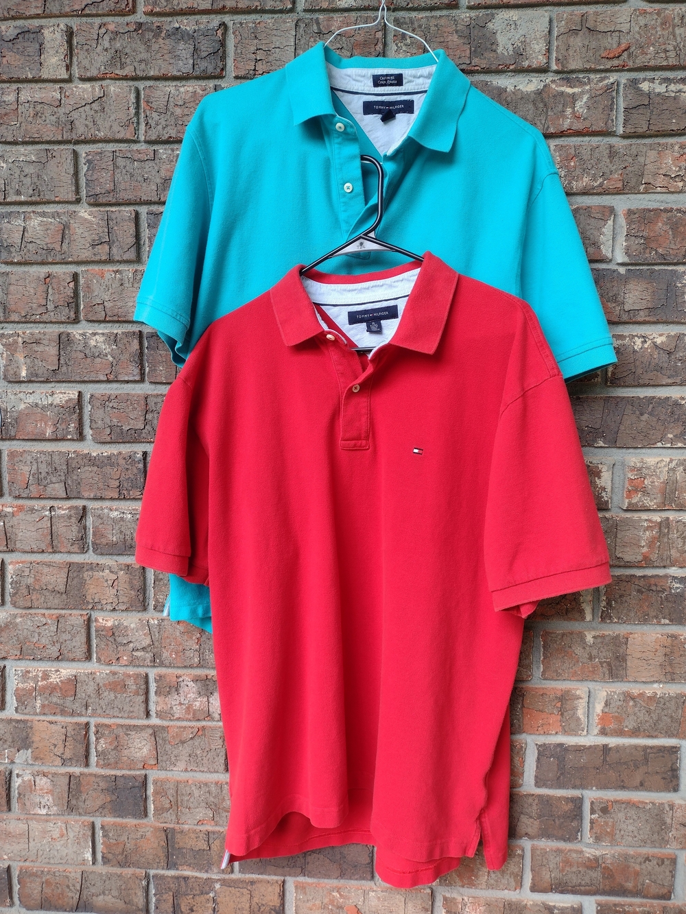 Tommy Hilfiger Polo Shirt Mens XL Custom & Regular Fit Red &Teal Preppy Lot Of 2
